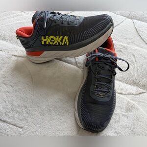 $160 HOKA Bondi 7 Men's Turbulence Chili Gray Orange Running Shoes 11